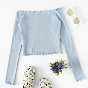 Ruffled Light Blue Off The Shoulder